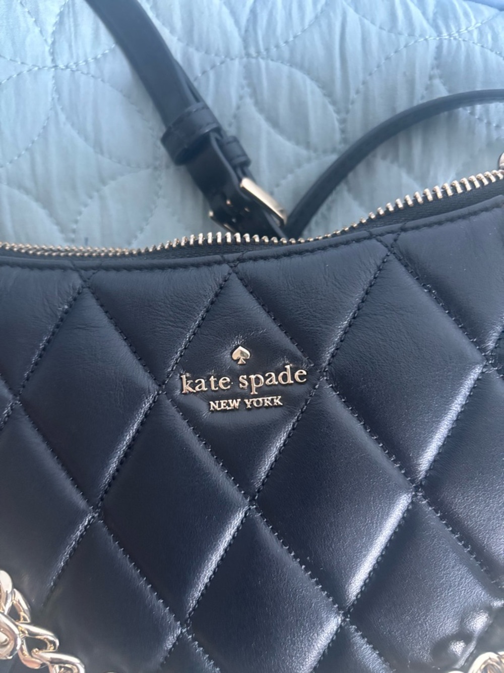 kate spade Black Quilted Leather Shoulder Bag with Gold Chain Accent - Picture 2 of 7